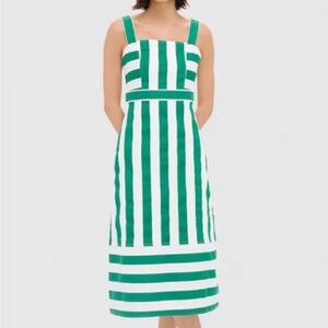Chic Green and White Striped Midi Dress
